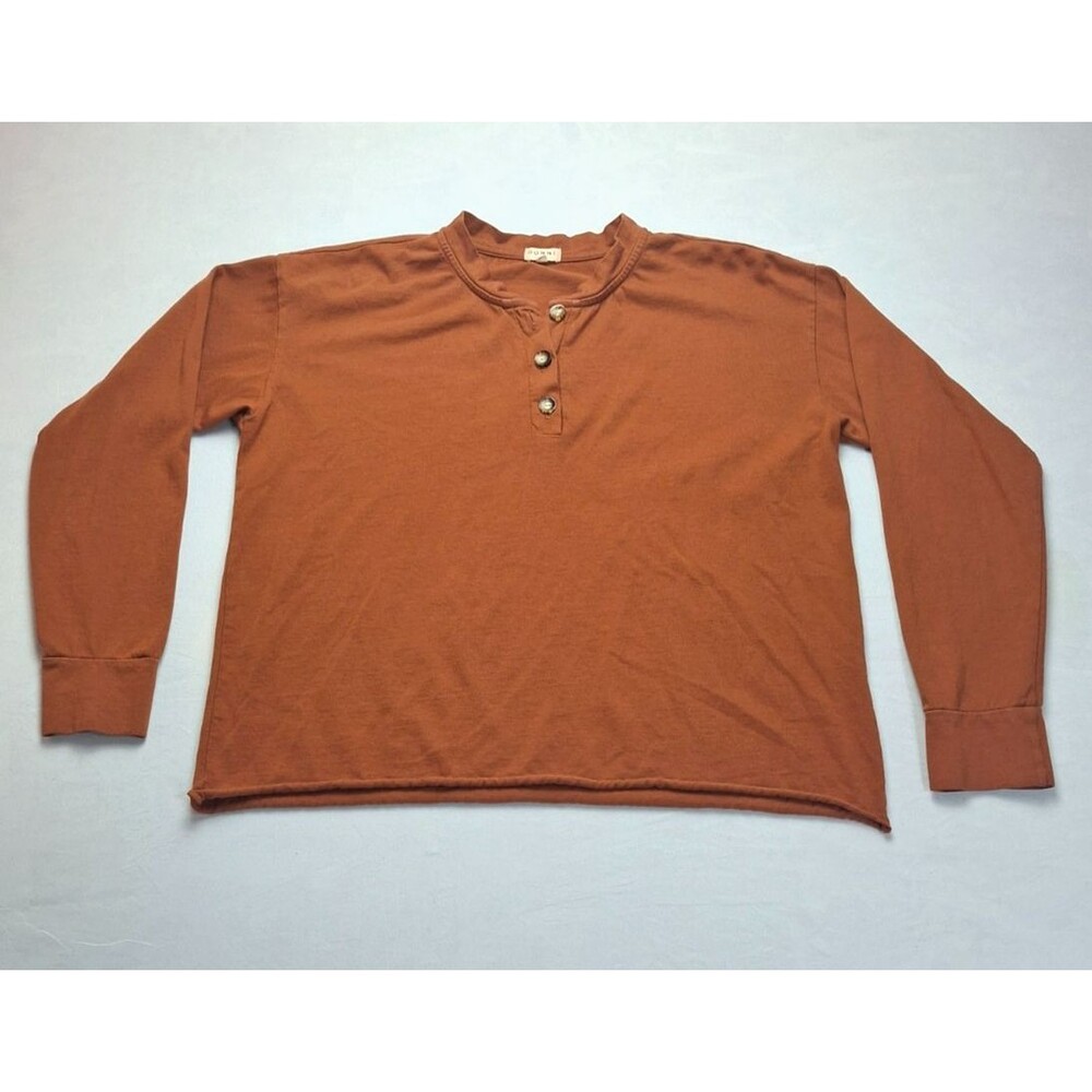 Donni Long Sleeve Henley Top Cinnamon Orange Rust Button Up Womens Size Small